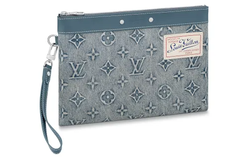 LOUIS VUITTON Pochette To Go Canvas With Leather Canvas Bag Clutch Men's Denim Blue