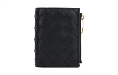 Bottega Veneta Small Bi Fold Zip Wallet Intreccio Black