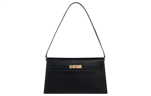 HERMES Kelly Elan Gold tone Lock Chevre Goatskin Shoulder Bag, Handbag, Shoulder Bag Women's 89 Noir Black