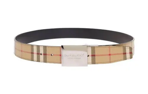 Burberry Plaid Double Sided Two Tone, Smooth Buckle Leather Belts Men's Khaki Width 3.5cm