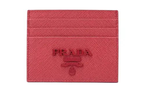 PRADA Saffiano Cow Leather Card Holder Card Holder Women's Rose Red