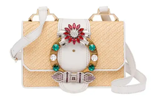 MIU MIU Straw Woven Leather Shoulder Bag, Crossbody Bag Women's White & Natural