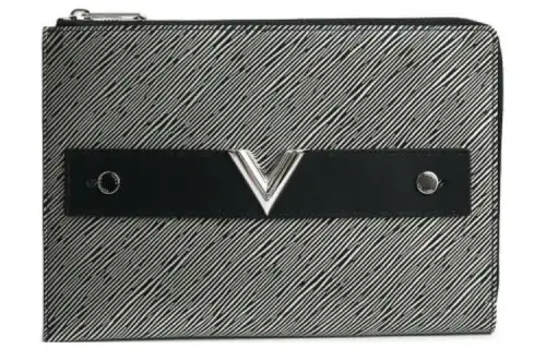 LOUIS VUITTON Leather Clutch Men's Silver Black