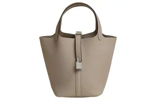 HERMES Picotin Lock Clemence Bullock Leather Basket Bag, Bucket Bag, Handbag 18 Women's 81 Gris Tourterelle Dove Gray