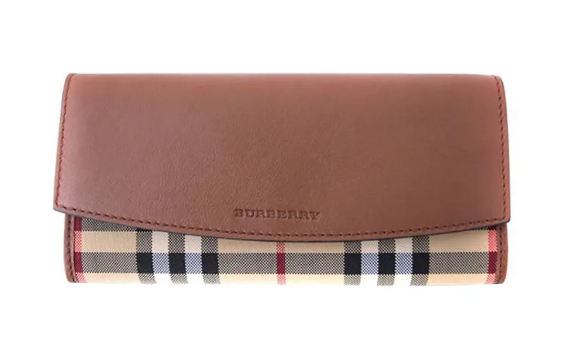 Burberry Fabric With Leather Clutch Card Holder, Wallet Women's Brown