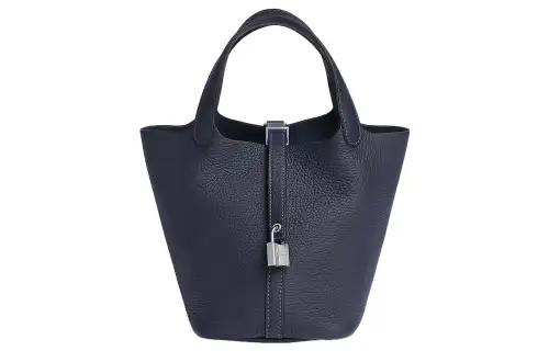 HERMES Picotin Lock Clemence Bullock Leather Basket Bag, Bucket Bag, Handbag 18 Women's 2Z Bleu Nuit Midnight Blue