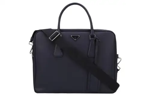 PRADA Saffiano Cow Leather Handbag Men's Dark Blue