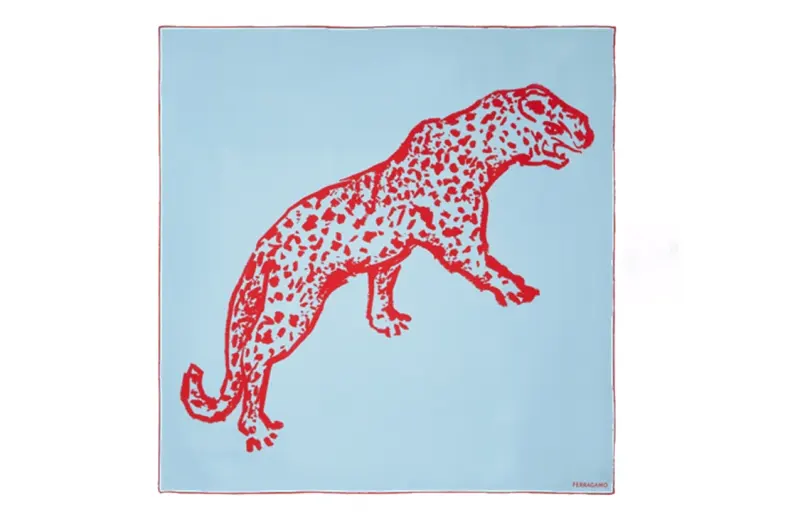 FERRAGAMO Leopard print mulberry silk scarf women's blue