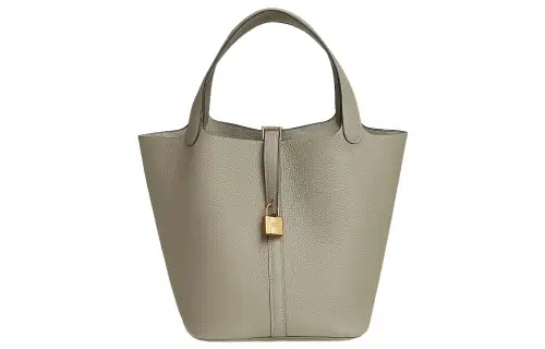 HERMES Picotin Lock Clemence Bullock Leather Basket Bag, Bucket Bag, Handbag 22 Women's Q1 Sauge Sage Green