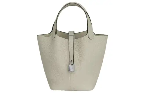 HERMES Picotin Lock Clemence Bullock Leather Basket Bag, Bucket Bag, Handbag 18 Women's Q1 Sauge Sage Green