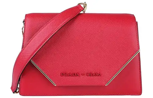 PRADA Cow Leather Clutch, Crossbody Bag, Shoulder Bag Women's Red