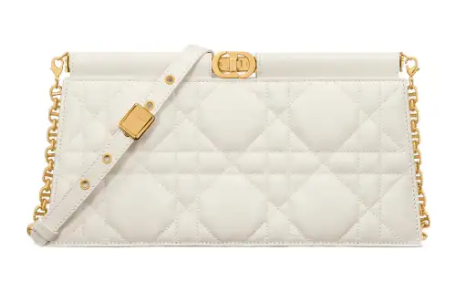 DIOR Caro Sheepskin One Shoulder Crossbody Clutch Regular Women's Milk White