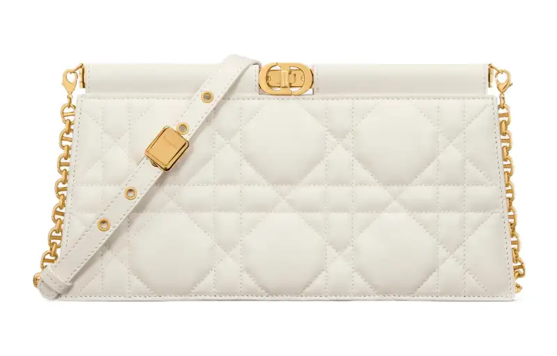 DIOR Caro Sheepskin One Shoulder Crossbody Clutch Regular Women's Milk White