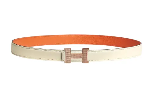 HERMES Mini Constance Cow Leather Belts Women's White Width 2.4cm