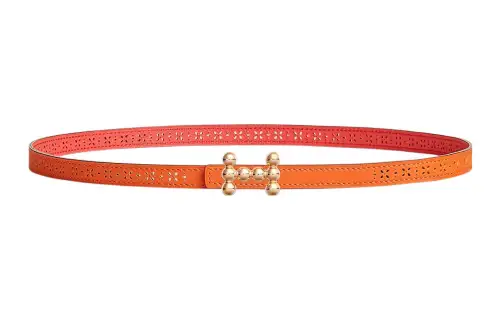 HERMES Calfskin Leather Belts Women's Orange/Jaipur Pink Width 1.3cm