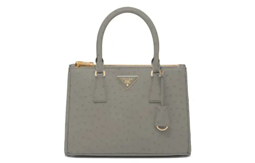 PRADA Galleria Killer Bag Ostrich Leather Shoulder Bag, Crossbody Bag, Handbag Medium Women's Light Gray