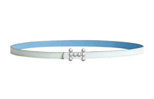 HERMES Calfskin Leather Belts Women's Blue Width 1.3cm