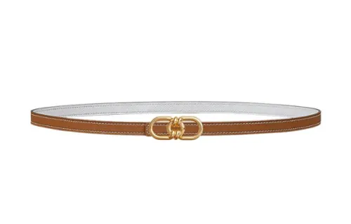 HERMES Metal Gold Plated Leather Belts Women's Brown Width 13mm