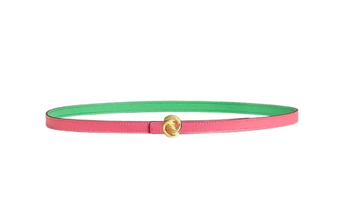 HERMES Calfskin, Metal Leather Belts Women's Rose Red/Green Width 1.3cm