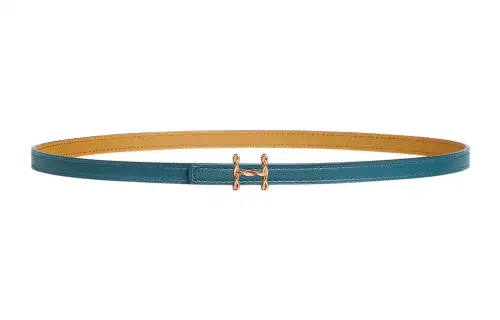 HERMES H Letter Torsade Smooth Buckle & Double Sided Calfskin Leather Belts Women's Denim Blue/Cookie Width 1.3cm