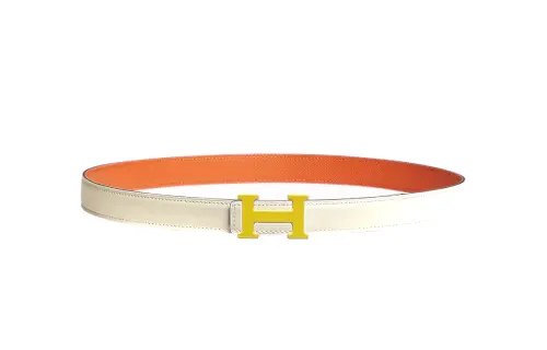 HERMES Swift Calfskin Leather Belts Women's Cream White/Orange Width 2.4cm