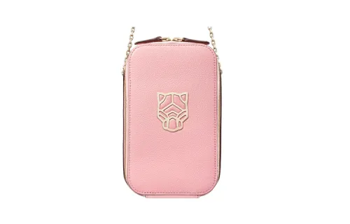 CARTIER PANTHÈRE Calfskin One Shoulder Crossbody Cell Phone Pouch Women's Light Pink