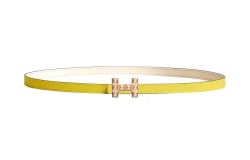 HERMES Medor Calfskin Leather Belts Women's Yellow Width 1.3cm