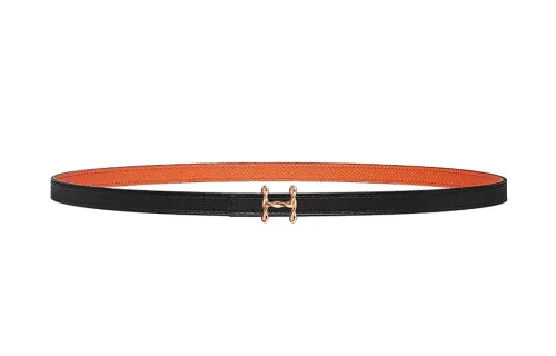 HERMES H Torsade Calfskin, Metal Leather Belts Women's Black/Orange Width 1.3cm