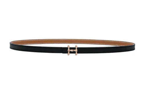 HERMES H Torsade Calfskin Leather Belts Women's Black/Gold Width 1.3cm