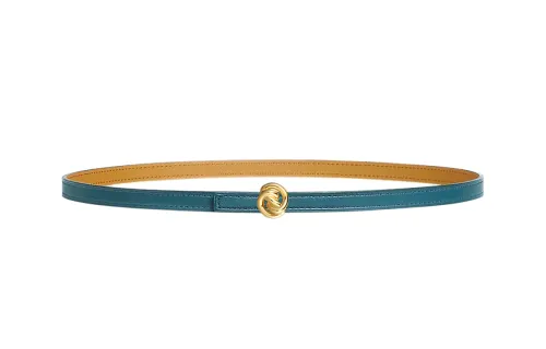 HERMES Calfskin, Metal Leather Belts Women's Blue/Khaki Width 1.3cm