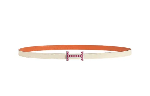 HERMES Medor Metal, Palladium Plated Calfskin Leather Belts Women's Width 1.3cm