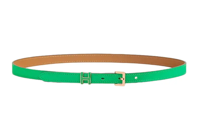 HERMES Calfskin Leather Belts Women's Green Width 1.5cm