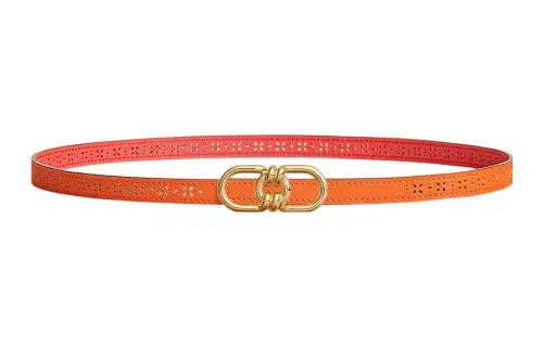 HERMES Calfskin Leather Belts Women's Orange/Jaipur Pink Width 1.3cm