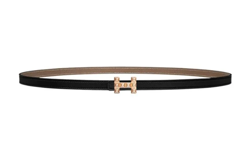 HERMES Medor Calfskin Leather Belts Women's Black Width 13mm