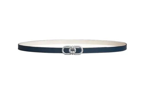 HERMES Calfskin Leather Belts Women's Navy/Chalk White Width 1.3cm
