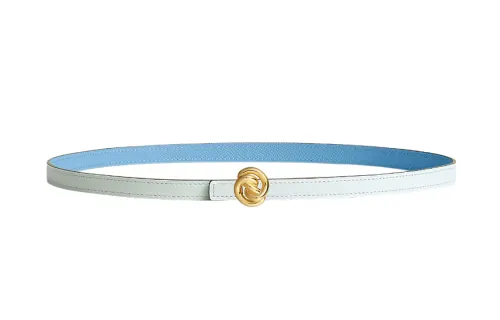 HERMES Calfskin, Gold Plated Leather Belts Women's Dusty Blue/Sky Blue 1.3cm