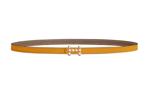 HERMES Double Sided Calfskin Leather Belts Women's Yellow Brown Width 1.3cm