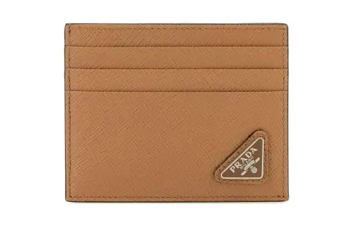 PRADA Saffiano Leather Card Holder Men's Camel