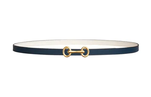 HERMES Calfskin Leather Belts Women's Dark Blue Width 1.3cm