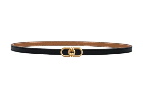 HERMES Double Sided Calfskin Double Sided Leather Belts Women's Black Width 13mm