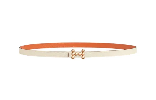 HERMES Bubble Calfskin, Metal Leather Belts Women's White/Orange Width 1.3cm