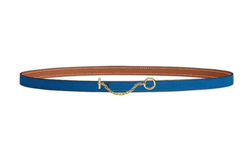 HERMES Calfskin, Metal, Gold Plated Leather Belts Women's Blue Width 1.3cm