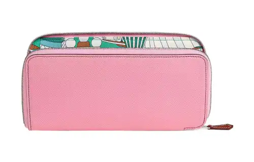 HERMES Silk'In Epsom With Barenia Calfskin Wallet Women's Pink