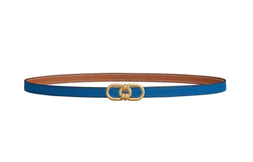 HERMES Calfskin Leather Belts Women's Blue Width 1.3cm
