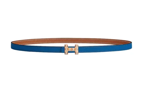 HERMES Medor Calfskin Leather Belts Women's Blue Width 1.3cm