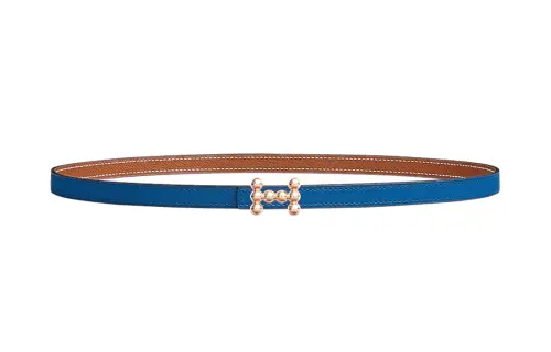 HERMES Bubble & Swift And Epsom Calfskin Leather Belts Women's French Blue/Gold Width 1.3cm