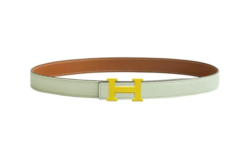 HERMES Uni Calfskin Leather Belts Women's Green Width 24mm