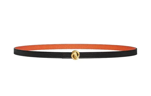HERMES Calfskin, Metal Leather Belts Women's Black/Orange Width 1.3cm