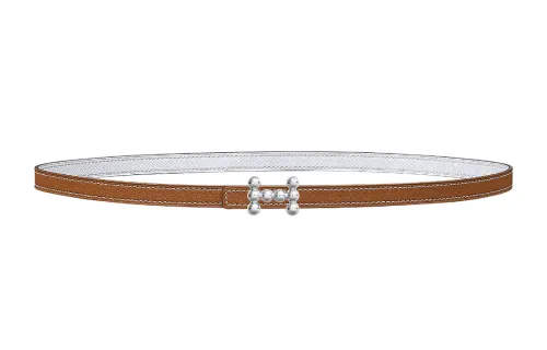 HERMES Calfskin Leather Belts Women's Brown 1.3cm