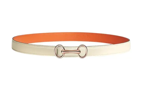 HERMES Heritage Calfskin, Metal Leather Belts Women's White Width 2.4cm